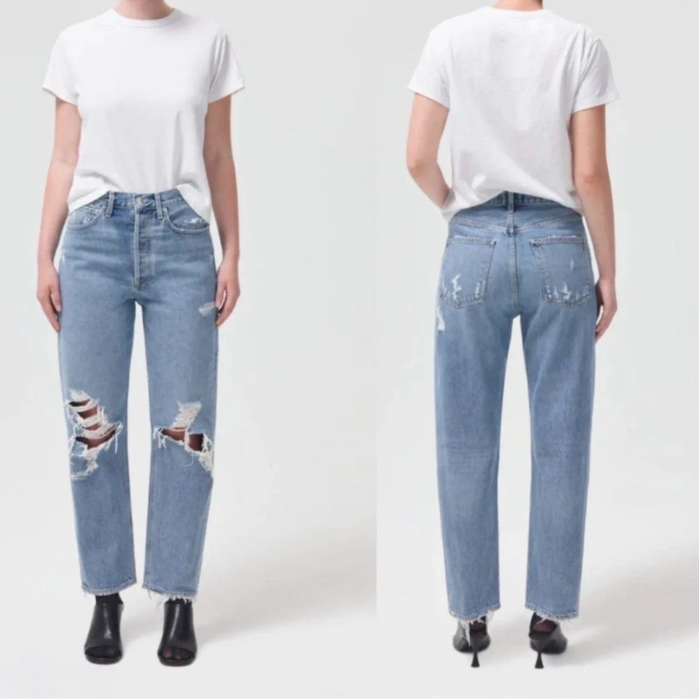Agolde 90s Jeans Distressed Mid-Rise Button Fly Jeans size 25 - Picture 1 of 11
